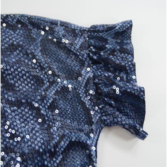 Michael Kors Python Sequin Navy Flounce Dress Sm - Picture 7 of 8